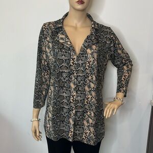 Ups & Downs | Black & Peach Snakeskin Print Blouse -Size 2X